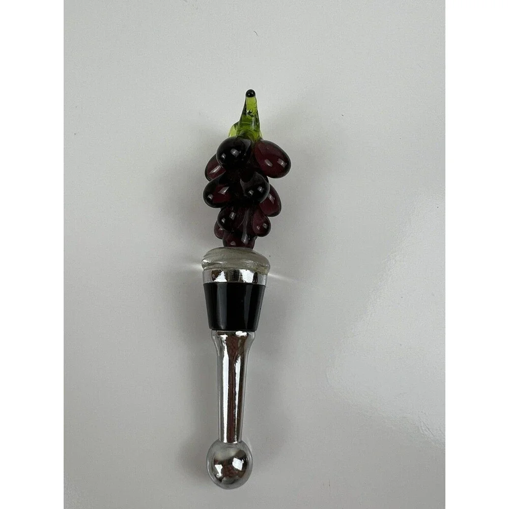 Handmade Blown Art Glass Grape Wine Bottle Cork Stopper Liquor Bottle Accent